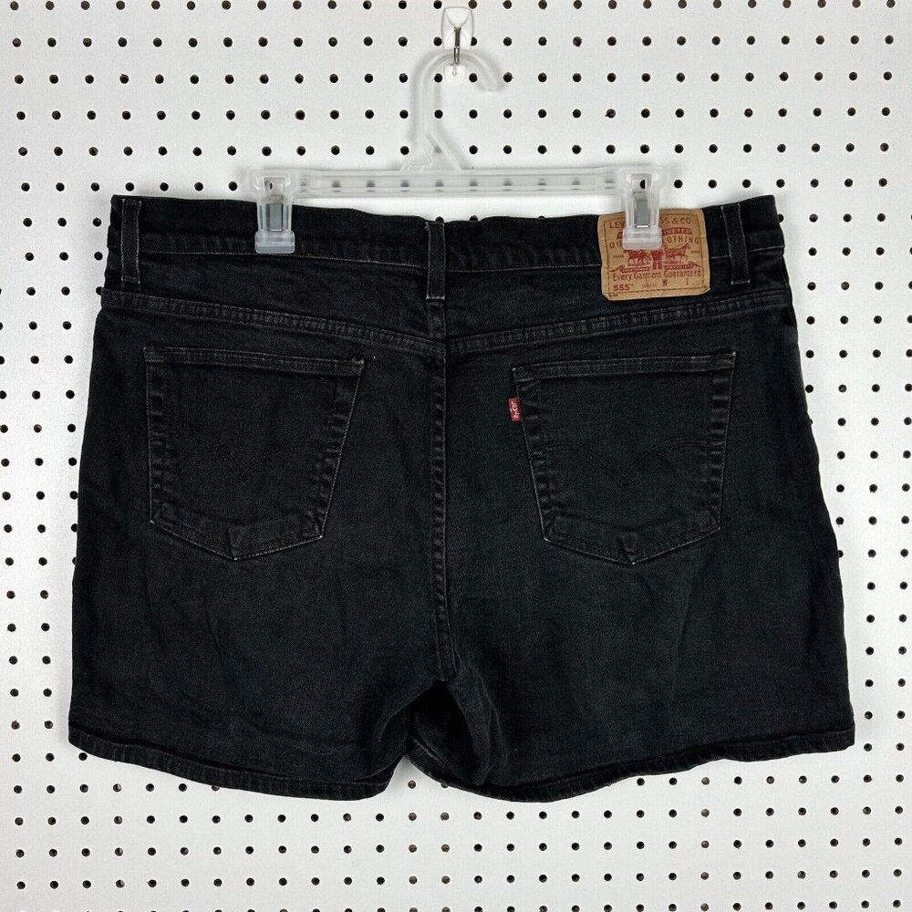 Levi's 555 Black Denim‎ Shorts Women's 38 - 5" Inseam Stretch Dark Wash Button